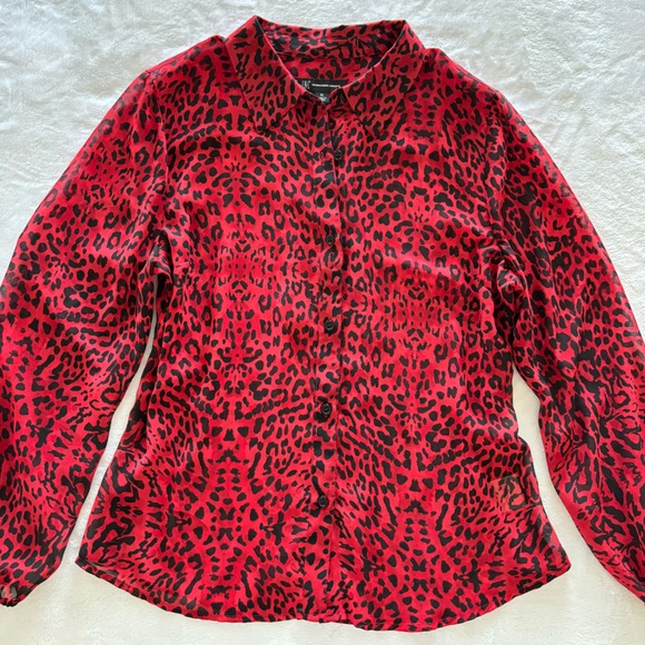 INC Long Sleeve Red & Black Animal Print Button Down Shirt—EUC--Sz PL - Picture 6 of 12